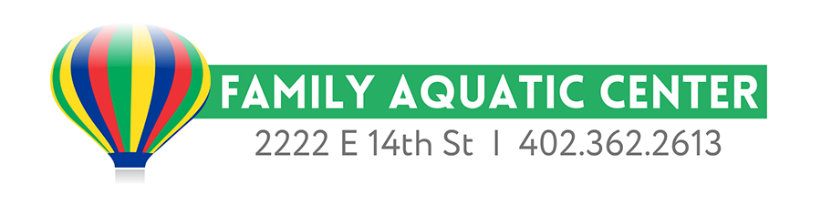 family aquatic center banner with balloon